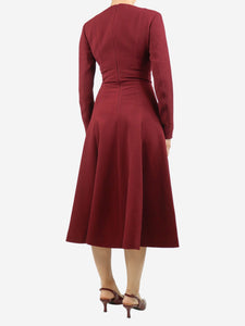 Emilia Wickstead Burgundy crepe A-line pleated midi dress - size UK 8