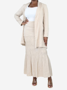 Morgane Le Fay Cream linen shirred midi skirt and coat set - size L