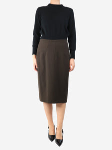 Emilia Wickstead Brown crepe midi skirt - size UK 10