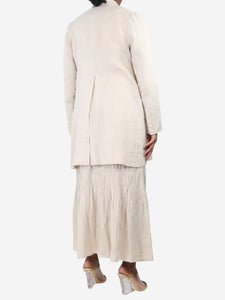 Morgane Le Fay Cream linen shirred midi skirt and coat set - size L