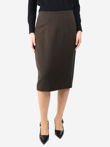 Emilia Wickstead Brown crepe midi skirt - size UK 10