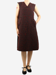 Yang Li Red sleeveless tweed midi dress - size UK 8