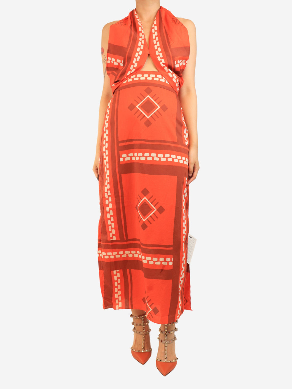 Red Quipu Knots printed midi dress - size UK 10 Dresses Johanna Ortiz 