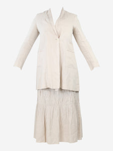 Morgane Le Fay Cream linen shirred midi skirt and coat set - size L