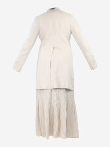 Morgane Le Fay Cream linen shirred midi skirt and coat set - size L