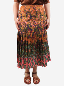 Saloni Multicolour floral pleated midi skirt - size UK 12