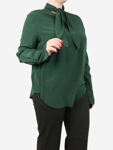 Chloe Forest green silk neck-tie blouse - size UK 16