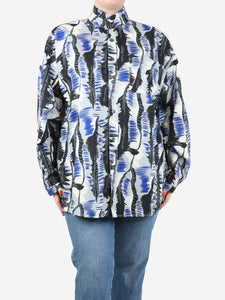 Marni Blue and black printed high-neck shirt - size UK 14