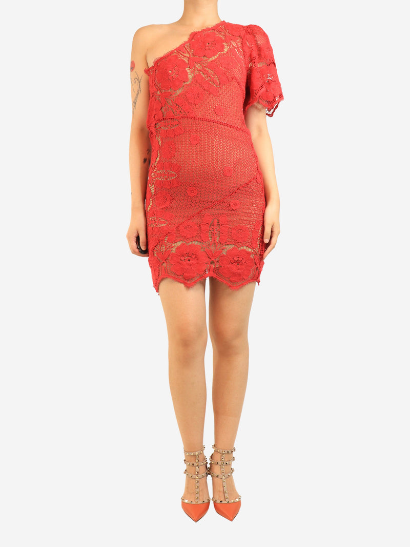 Red one-shoulder lace mini dress - size M Dresses Miguelina 