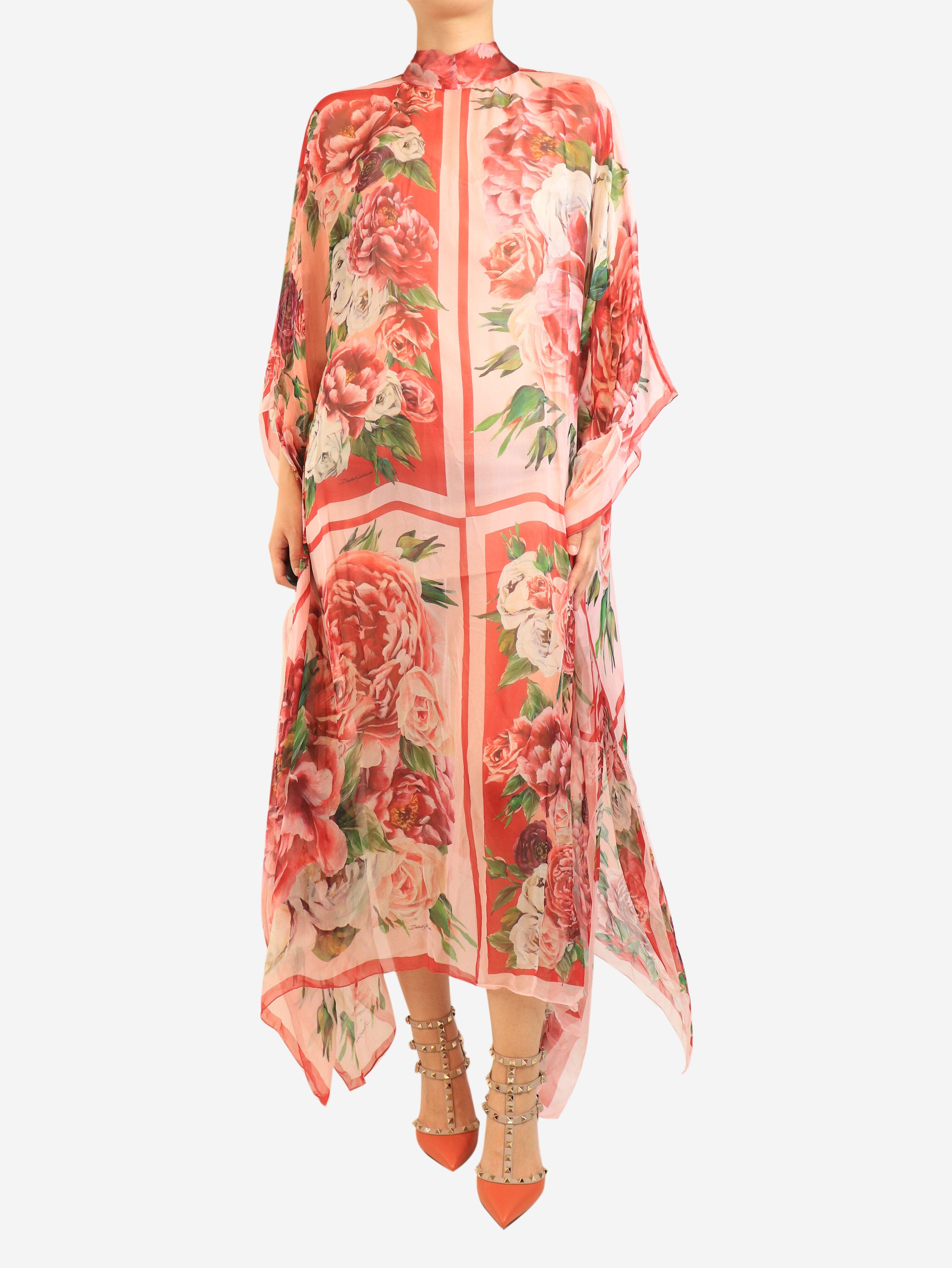 Pink floral beach cover-up - size UK 14 Beachwear Dolce & Gabbana 