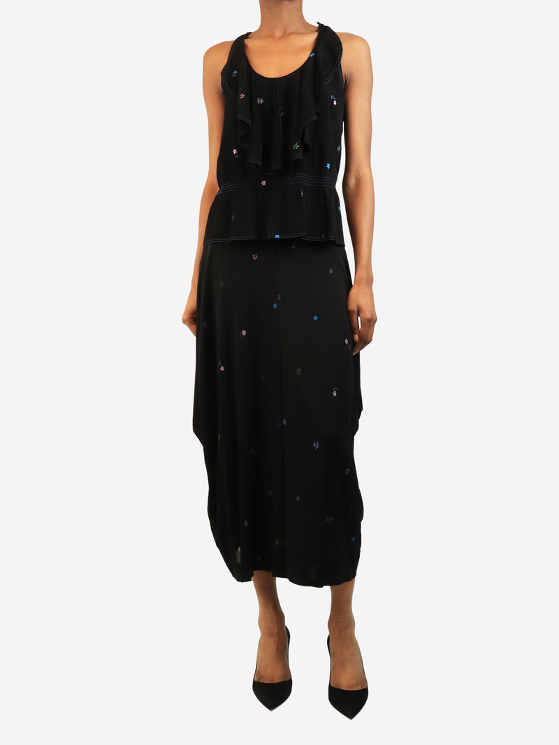 Black floral print top and skirt set - size UK 8 Sets Jean Muir 