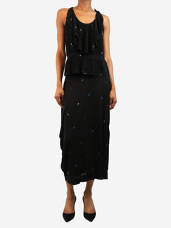 Black floral print top and skirt set - size UK 8 Sets Jean Muir 