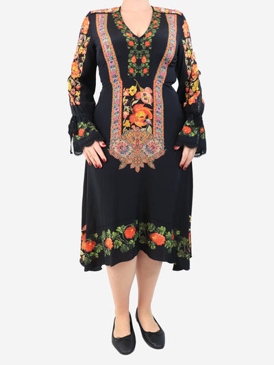 Black floral v-neck midi dress - size UK 14 Dresses Etro 