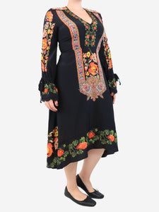 Etro Black floral v-neck midi dress - size UK 14