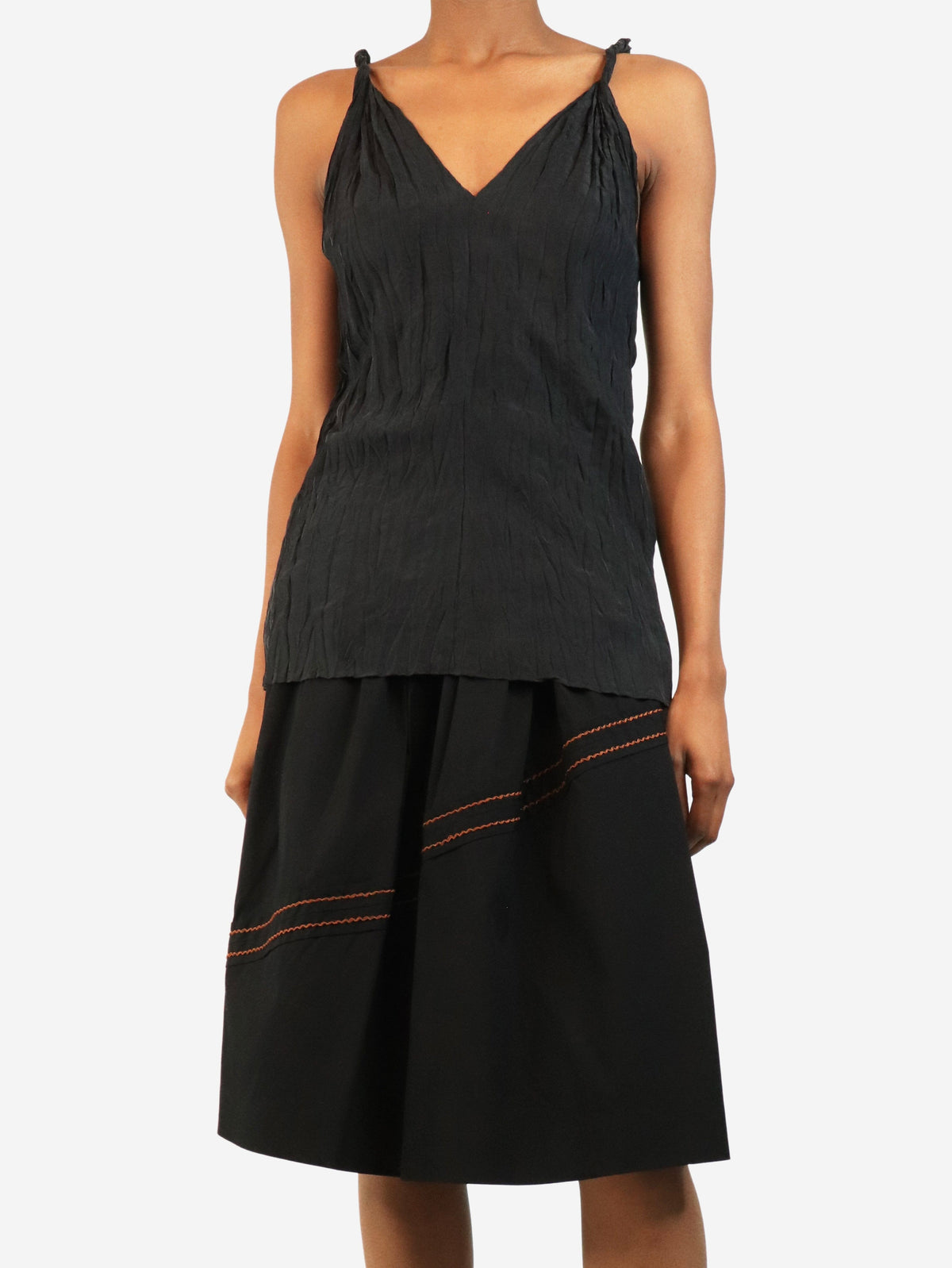 Black twist-strap crinkled silk top - size UK 6 Tops Toteme 