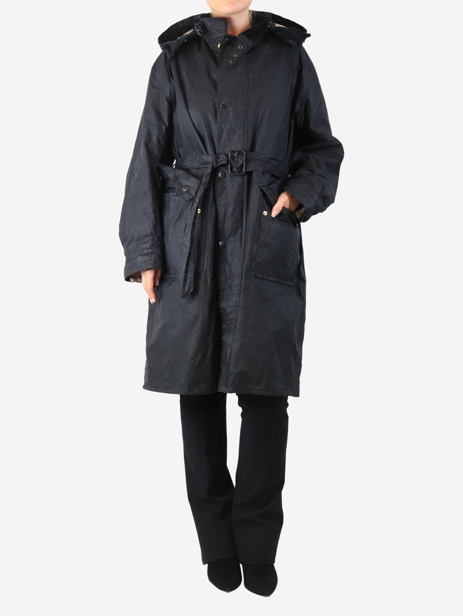 Barbour x Margaret Howell pre-owned black waxed parka - size UK 14