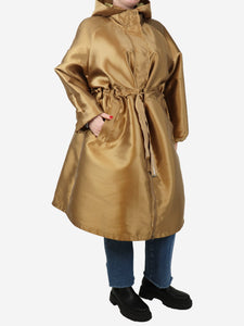 Herno Gold hooded drawstring satin coat - size UK 14