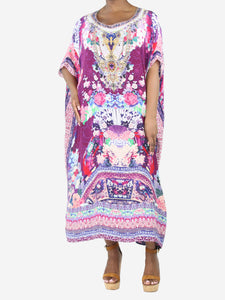 Camilla Pink bejewelled floral-printed silk kaftan dress - size One Size