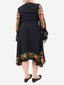 Etro Black floral v-neck midi dress - size UK 14