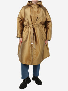 Herno Gold hooded drawstring satin coat - size UK 14