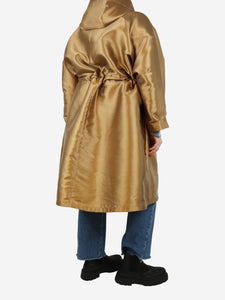 Herno Gold hooded drawstring satin coat - size UK 14