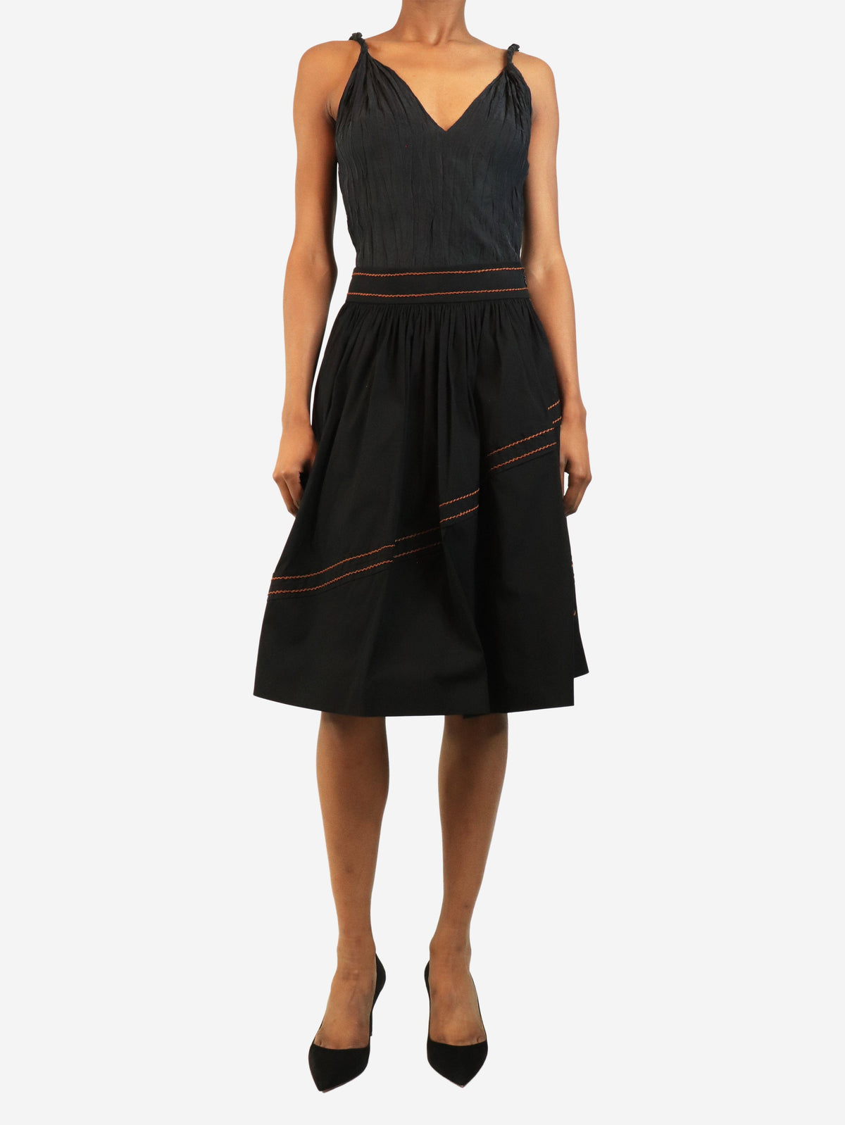 Black contrast-stitch midi skirt - size UK 8 Skirts Prada 