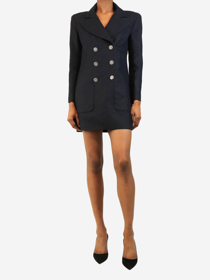 Navy glittery double-breasted blazer dress - size UK 8