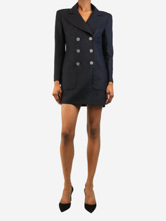 Navy glittery double-breasted blazer dress - size UK 8