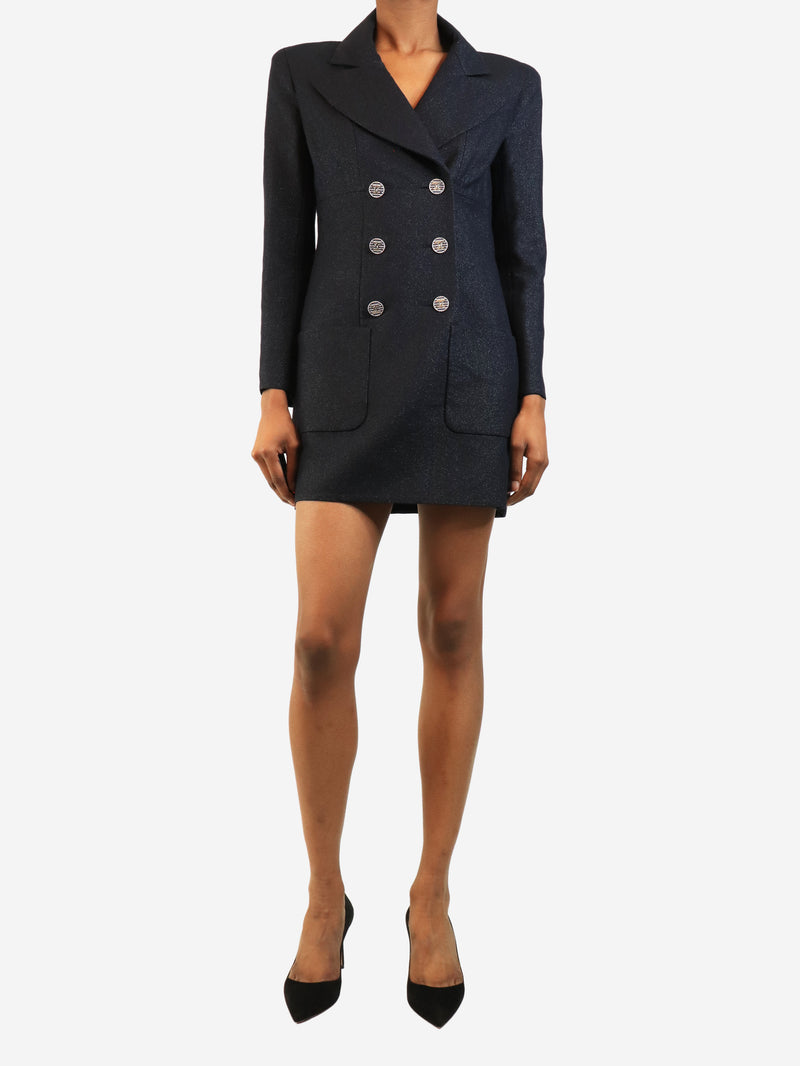 Navy glittery double-breasted blazer dress - size UK 8