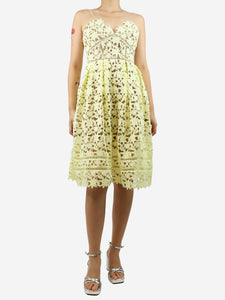 self-portrait self-portrait Yellow broderie anglaise midi dress - size UK 8