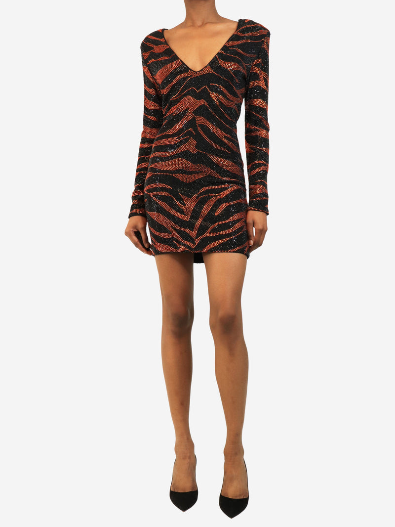 Black and orange Resort 2016 sequined tiger print mini dress - size UK 8 Dresses Balmain 