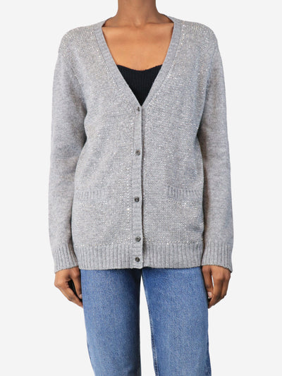 Grey embellished cashmere cardigan - size UK 8 Knitwear Prada 