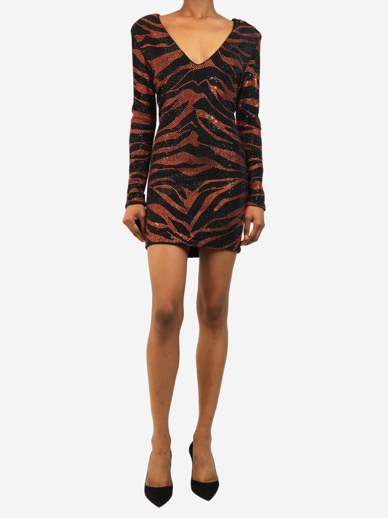 Black and orange Resort 2016 sequined tiger print mini dress - size UK 8 Dresses Balmain 