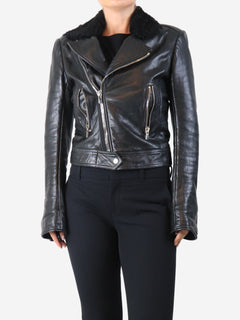 Black leather shearling biker jacket - size UK 12 Coats & Jackets Balenciaga 