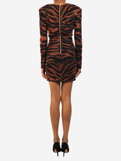 Black and orange Resort 2016 sequined tiger print mini dress - size UK 8 Dresses Balmain 