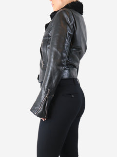 Black leather shearling biker jacket - size UK 12 Coats & Jackets Balenciaga 