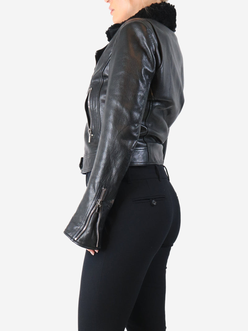 Black leather shearling biker jacket - size UK 12 Coats & Jackets Balenciaga 