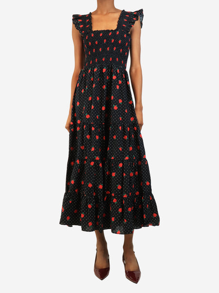 Black polka-dot floral maxi dress - size UK 8 product image