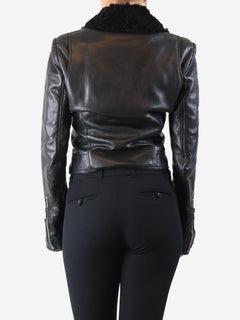 Black leather shearling biker jacket - size UK 12 Coats & Jackets Balenciaga 
