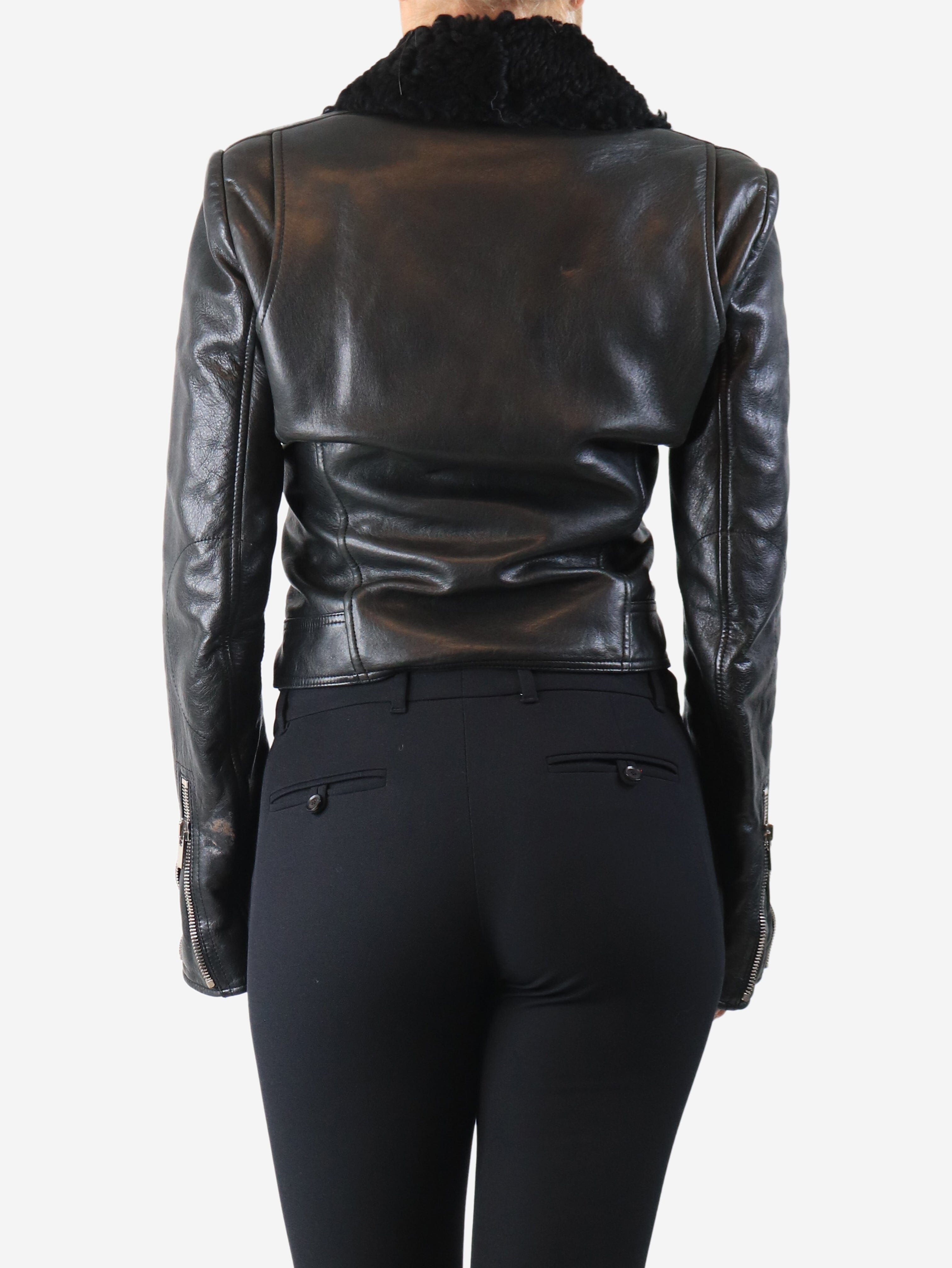 Black leather shearling biker jacket - size UK 12 Coats & Jackets Balenciaga 