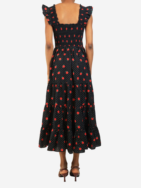 Black polka-dot floral maxi dress - size UK 8 alternate image