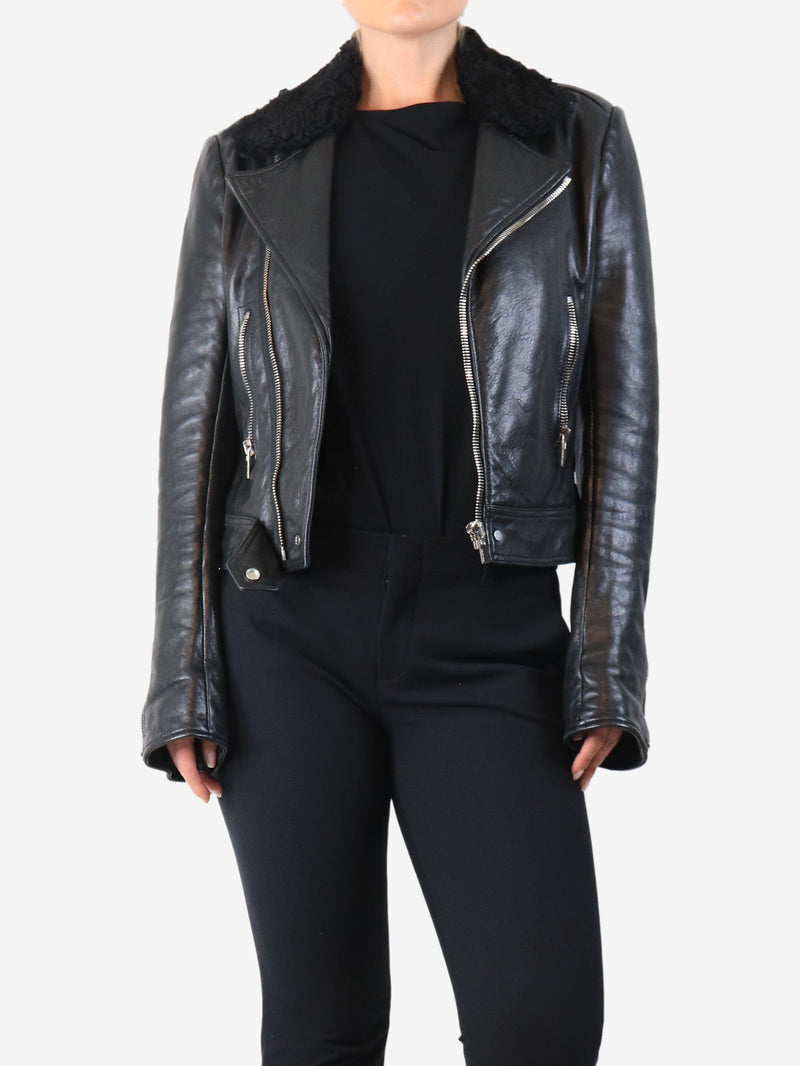 Black leather shearling biker jacket - size UK 12 Coats & Jackets Balenciaga 