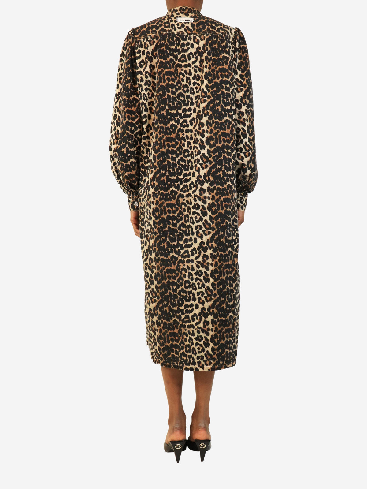 Brown denim leopard print button-down dress - size UK 8 Dresses Ganni 