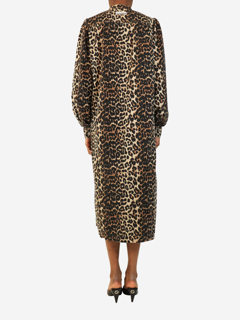 Brown denim leopard print button-down dress - size UK 8 Dresses Ganni 