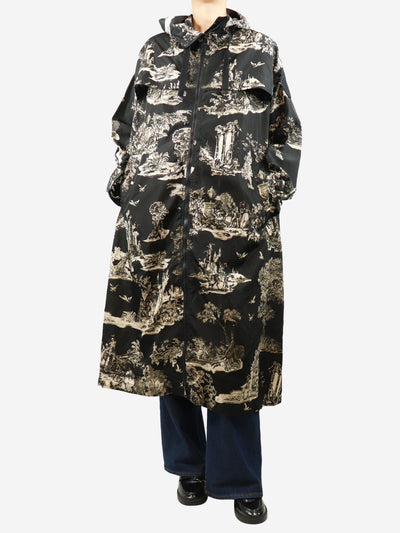 Moncler Black hooded oversized printed raincoat - size UK 10 Coats & Jackets Moncler 