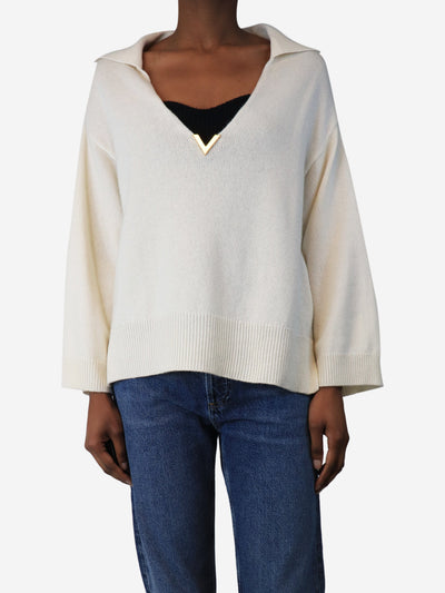 Cream v neck cashmere sweater - size XS Knitwear Valentino 