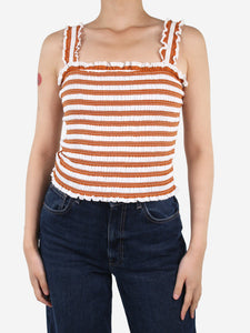 Veronica Beard Brown striped and shirred top - size S