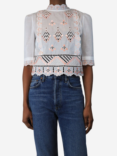 White and pink embroidered blouse - size UK 8 Tops Temperley 