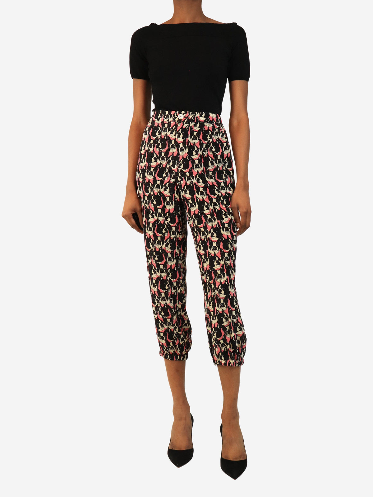 Black and pink cropped bulldog silk trousers - size UK 8 Trousers Gucci 
