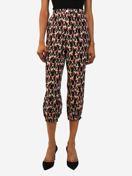 Black and pink cropped bulldog silk trousers - size UK 8 product image